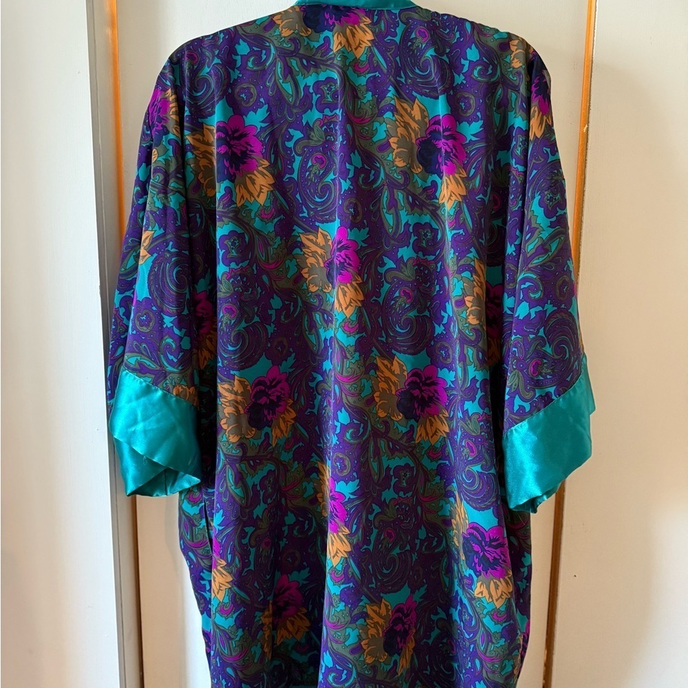 Vintage 80s Victorias Secret Gold Label Floral Kimono Satin Silk Robe - Picture 4 of 7
